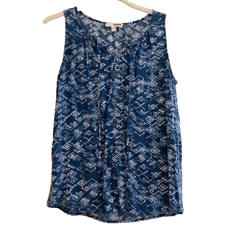 Sonoma Women’s Small Aztec Blue White Sleeveless V-neck Top